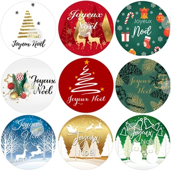 Joyeux Noël Francúzsky Šťastné A Veselé Vianoce, Nálepky, Etikety Dekoračné Samolepky Na Balenie Darčeka Štítok Vianoce Jeleň Nový Rok Labels