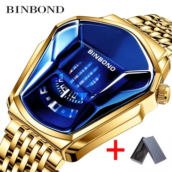 BINBOND Luxusné Mužov Športové Nepremokavé 3D Sklo Quartz Hodinky Business Zegarek Vonkajšie Hodiny Chronograf Relojes Sumergibles