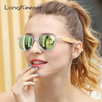 LongKeeper Polarizované Dreva, Bambusové slnečné Okuliare Ženy Značky Dizajn Mens Real Drevené Ramená Slnečné Okuliare Mirrorr Objektív Gafas de sol