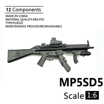 1:6 MP5SD5 Samopal 1/6 Plastové Zmontované Zbrane Puzzle Model Pre 12