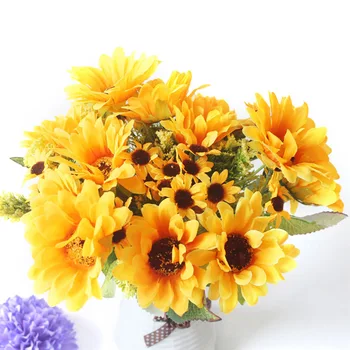 umelého hodvábu kvetov slnečnice pre domáce dekorácie žltá veľké falošné textílie kvet hlavy svadobné kytice drobné kvety decor