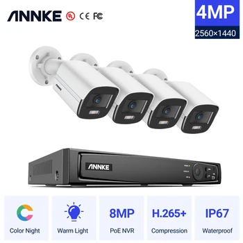 ANNKE 8CH 8MP Ultra HD PoE Network Video Bezpečnostný Systém, H. 265 Dohľadu NVR 4MP HD IP67 Plné Farby POE Kamery NVR Auta