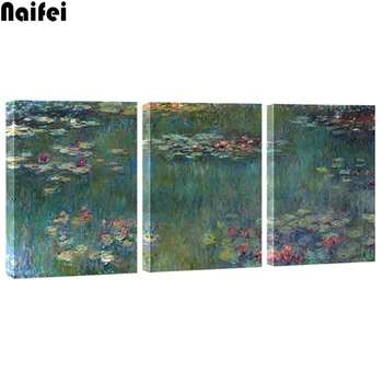 Lekná Diamond Maľovanie na Stenu Umenie Claude Monet Reprodukcia Kresby 3 ks Veľké Klasické Kvet Jazero Obrázky 3ks/set