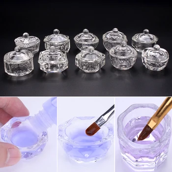 1PC Akryl Prášok Liquid Crystal Glass Akrylových Nechtov Pohár Dappen Jedlo Veko Misy Držiak Zariadenie Nail Art AccessoriesTools