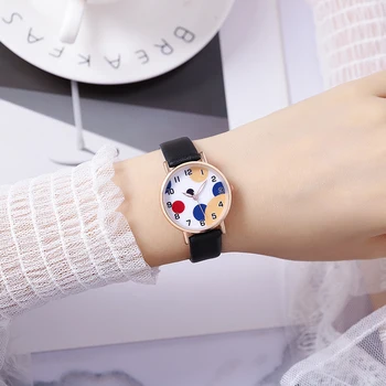 Nové na trhu farebné bubliny kruhu sladké dievča hodinky quartz kožené hodinky gift10