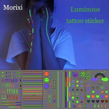 Morixi svetelný tetovanie nálepka pre deti telo make-up motýľ písmená geometrického útvaru v Pohode fluorescenčné linky na tvári RA087