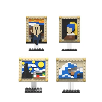 3D, Pixel Art Bloky Slávne Obrazy Mini Obrázok Tehly, Hviezdna Noc Kanagawa Pearl Dievča Myšlienkou DIY Hračky Pre Deti,