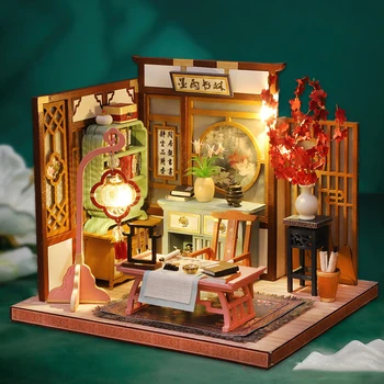DIY Drevená Bábika Dom Auta Zmontované Miniatúrne Casa S Nábytkom Čínsky domček pre bábiky Model Roombox Hračky pre Dospelých Vianočné Darčeky