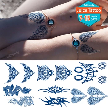 Šťava Trvalé Vodotesné Dočasné Tetovanie Nálepky Anjel Krídla Lotus Totem Flash Tatto Sexy Dievča Body Art Ink Blue Falošné Tetovanie
