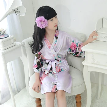 Hodváb Dievčatá Pajama Deti Rukáv Páva Kimono Šaty Dievča Sleepwear Oblečenie Dieťa Nightgown B Sleepwear Šaty, Sukne Spánku