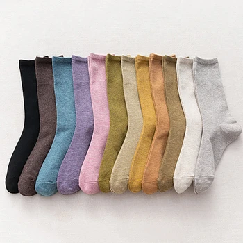 Elegantné Bavlnené Ponožky Ženy 12 Čistého Candy Farby Čierna, Fialová, Béžová Žltá Bežné Harajuku Streetwear Jar Leto Jeseň 1 Pack