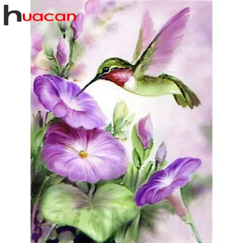 Huacan 5d Diamond Maľovanie Hučanie Vtákov Domáce Dekorácie Mozaiky Kvet Diamond Umenie Plný Vrták Ručné Darček