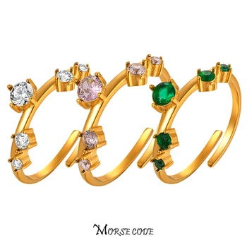 MORSEOVA abeceda Vintage Zelený Zirkón Ružový Prstene Pre Ženy Nehrdzavejúcej Ocele Ženy, Zlatá Farba Geometrické Otvorené Prst Prsteň Módne Šperky