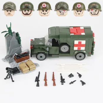 WW2 Vojenské NÁS Armády Vojaci Údaje Prilba Stavebné Bloky, Zranený Vojak Ambulancie Zbraň Tehly Diely, Stavebné Bloky, Hračky
