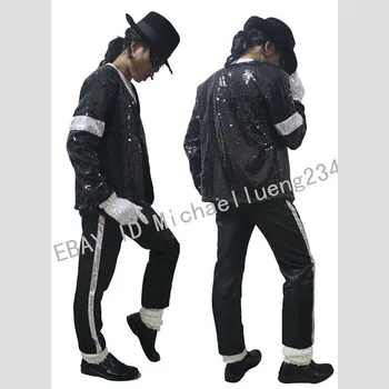 Punk Halloween Kostým Vianočné MJ Michael Jackson Klasické Billie Jean tour Black Sequin Bunda vrchné oblečenie Kolekcie Darček