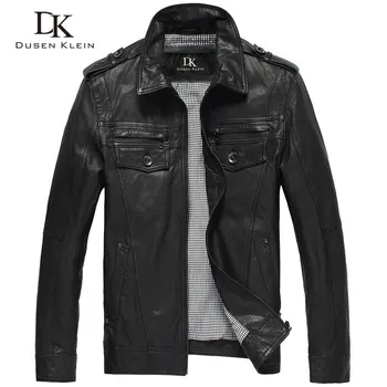 Dusen Klein kožené bundy mužov Pravé ovčie slim Dizajnér jar Čierne kožené oblečenie DK056