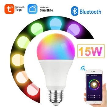 Tuya Smart Bluetooth Žiarovka 15W E27 LED Svetlá Stmievateľné RGB Lampa AC85-265V Inteligentný Život APLIKÁCIE Ovládanie Práce s Bluetooth Bránou