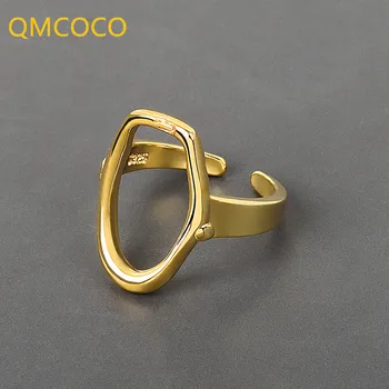 QMCOCO Strieborná Farba Duté Z Kola Krúžok Vintage Svadby, Módne Šperky Otvorte Nastaviteľné Ručné Krúžok Klasické Ženy Šperky