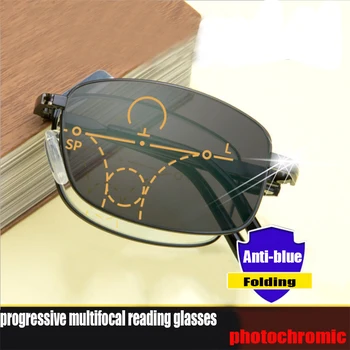 Skladacie Anti-modré Lúče progresívna multifokálna okuliare na čítanie photochromic bifocal Presbyopia Ďalekozrakosť Glasse so Prípade 1.5 2.5