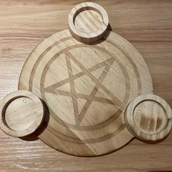 Astrológia Pentagram dreva Sviečkový tabuľka Pentacle oltár doska svietnik drevený Veštenie Wicca obrad Accessorie