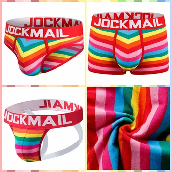 JOCKMAIL Prekladané Potlačené Bavlnené pánske spodné Prádlo Rainbow LGBTQ Gay G-string Plachý Sissy Sexy Jockstraps Penis Puzdro Mužskej spodnej Bielizne
