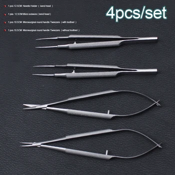 4pcs/set oftalmologické microsurgical nástroje 12.5 cm nožnice+Ihla držiteľov +pinzeta nerezová oceľ chirurgický nástroj