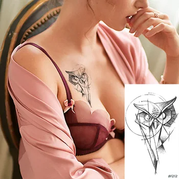 Dočasné Tetovanie Nálepky Ženy Body Art Rameno Sova Vody Prenos Tatoos Dievčatá Sexy Hrudníka Falošné Black Geometrické Eagle Tetovanie Obtlačky