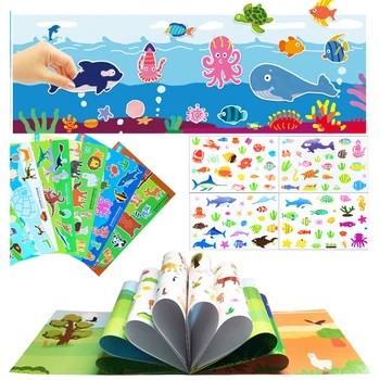 6 Rôznych Sytle Nálepky knihy DIY Puzzle Hra Cartoon Zvieratá Vzdelávania, Vzdelávacie Hračky Pre Deti, Darčeky Roztomilý Zoo Mora Nálepky