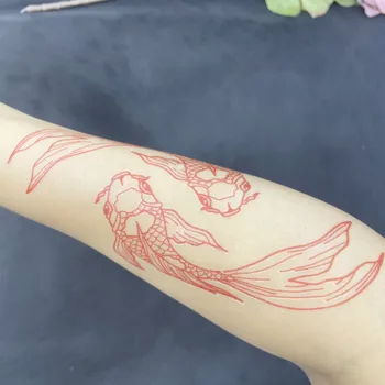 2022 Nové Červené Double Kapor Dočasné Tetovanie Nálepky Na Rameno Body Art Nepremokavé Dve Lucky Ryby Tattos Ženy Muži TatoosParty Odtlačkový