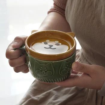 Japonský Hrnček s Vekom Shiba Inu Panda Keramická Šálka úžitkovej Vody Pohár Šálku Kávy Raňajky Pohár Mlieka Pohár Pár Pohár Drinkware