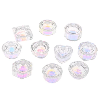 1Pc Rainbow Crystal Clear Akryl Tekuté Jedlo Tappen Tanier Sklenený Pohár S Vekom Misa Pre Akryl Prášok Monoméru Nail Art Nástroj