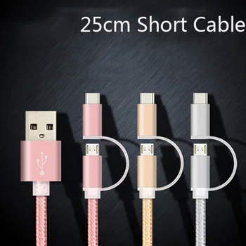 25 cm prenosné micro usb typu c krátky kábel 2 v 1 pre huawei honor x10 9x 8x 30 20 hrať meizu Asus Lenovo powerbank smartphone