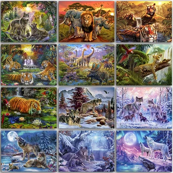 5D Diamond Maľovanie Auta zvierat lev, tiger, kôň, Vlk dinosaurus Plný Štvorcové a Okrúhle výšivky mozaiky Cross stitch Farby domova