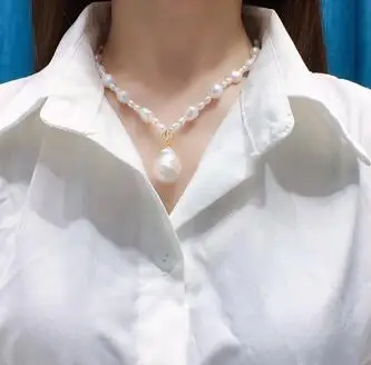 Originálne 4-15 MM Sladkovodné perlový Náhrdelník Barokový špeciálne tvarované prívesok príslušenstvo Spona Zirkón Šperkov crystal