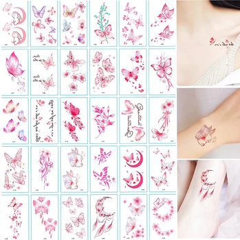 30pcs Nepremokavé Ženy Tetovanie, Dočasné Tetovanie Motýľ Kvety Umenie Dlhotrvajúci Nohu Telo DIY Rameno Ruky Tetovanie Nálepky