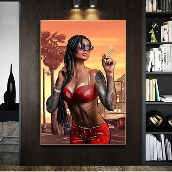 Sexy Zlá Cool Dievča Fajčenie Plagát a Vytlačí Moderného Umenia Plátno na Maľovanie na Stenu Umenie Obrázok pre Obývacia Izba Cuadros Domáce Dekorácie