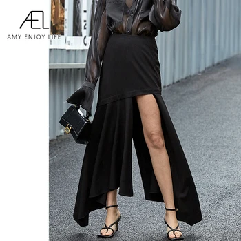 AEL Asymetrie čierne dlhé Fishtail sukne ženy vysoká rozdeliť sexy Max Štrbinou Sukne prehrabať 2020 Lete streetwear módy