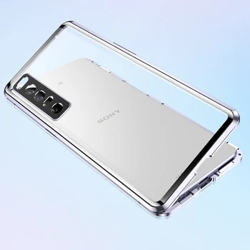 Obojstranný skla Magnetický obal pre Sony Xperia 10 5 1 iii 10 Pro som Alumium kovové 360 stupňov Celý Prípad Ochranu objektívu
