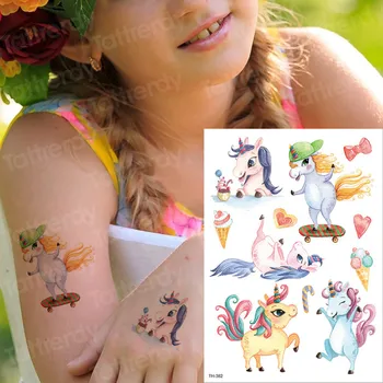 deti dočasné tetovanie nepremokavé tetovanie deti samolepky body art kôň jednorožec zvieratá tetovanie vodné farby na tvár ručné tetovanie dieťa