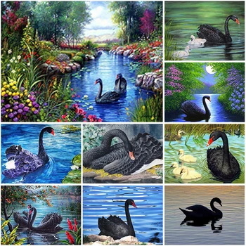 Plné Námestie Kolo Diamond Maľovanie Swan Diamond Výšivky Mozaiky Predaj Zvierat, Obrázky Kamienkami Umenie Cross Stitch Wall Art