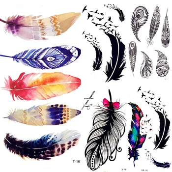 Letné Štýl Akvarel Pierko Vtáka Dočasné Tetovanie Ženy Tribal Henna Falošné Tetovanie Mužov Tela Ruku Umenie Kreslenie 3D Nálepky Tatto