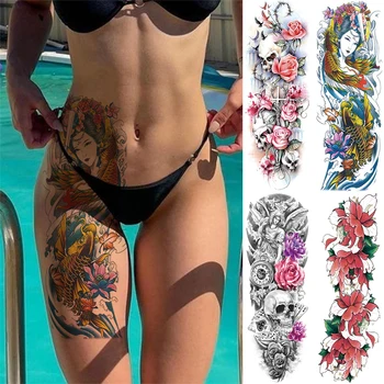 2022sexy falošné tetovanie pre ženy, pivónia lotosové kvety ryby dragon nepremokavé dočasné tetovanie veľké nohy, stehna tetovanie tela nálepky