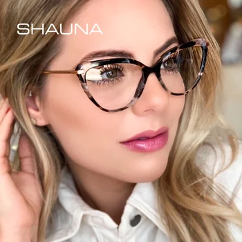 SHAUNA Anti-Modré Svetlo Retro Ženy Cat Eye Glasses Okuliare Módne TR90 Pružiny Závesov Optické Rámy