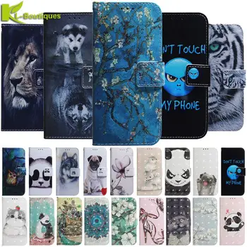 Maľované Zvierat Kožené Peňaženky Telefón puzdro pre Samsung Galaxy A10 A50 A20 A30 A40 A70 A20E A30S A10S Kryt Vlk Pes Vzor Prípadoch