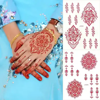 Henna červené Dočasné Tetovanie pre Ženy Kvet Mandala Mehndi Nálepky na Strane Žien Ochrana Tela Tetovanie Nepremokavé