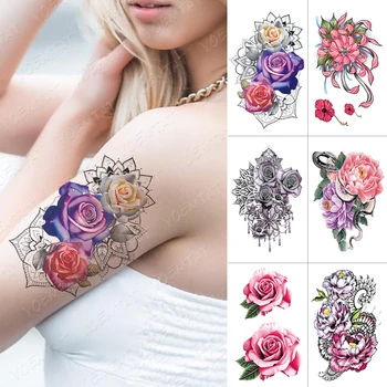 Nepremokavé Dočasné Tetovanie Nálepky Had Rose Lotus Flash Tetovanie Čipky kvety Body Art Rameno Vody Prenos Falošné Tetovanie Ženy Muži