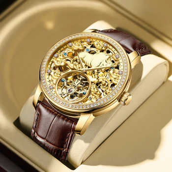 Nové luxusné pánske mechanické hodinky značky nepremokavé pánske hodinky zlaté hodiny pre menes relogio masculino