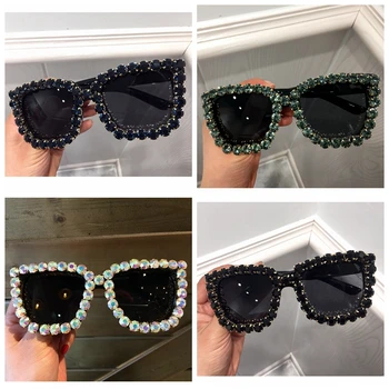 9 dizajn luxusné slnečné Okuliare Ženy Námestie Retro slnečné okuliare Bling Drahokamu Slnečné okuliare pre Ženy Nadrozmerná Módny Odtieň UV400