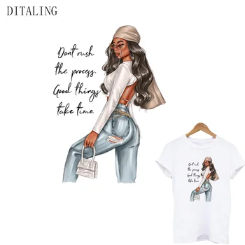 Cool Čierne Dievča Patch Na Oblečenie Móda Ženy DIY T-Tričko s Kapucňou, Nálepky Žehlička Na Prevody Na Oblečenie Tepelnej Nálepky Nášivka