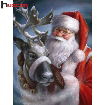 Huacan Diamond Maľovanie Santa Claus Jeleň Plné Námestie/kolo 5d Diy Diamond Mozaiky Vianočné Zvierat Výšivky Domova